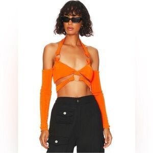 H:ours Roberta Crop Top in Neon Orange size Small
